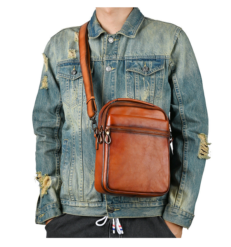 Men's Shoulder Bag Genuine Cowhide Leather Commuting Crossbody Bag for Men