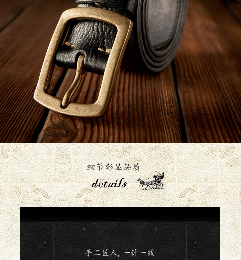 Men's Belt Original Handmade Retro Cowhide Genuine Leather Copper Needle Buckle Men's Belt