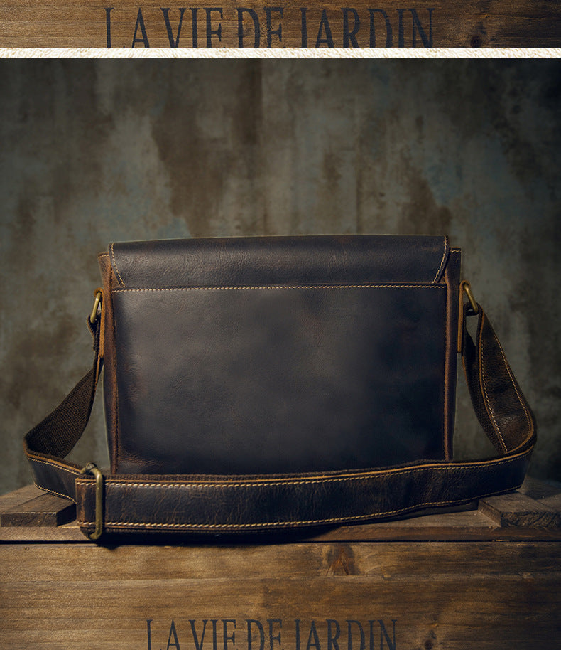 Men's Messenger Bag Handcrafted Genuine Cowhide Leather Shoulder Bag Simple Fashion Unique Crossbody Bag