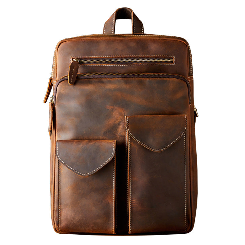 Men's Backpack Genuine Cowhide Leather Crazy Horse Handmade Original Travel Bag Retro Casual Men's Bag