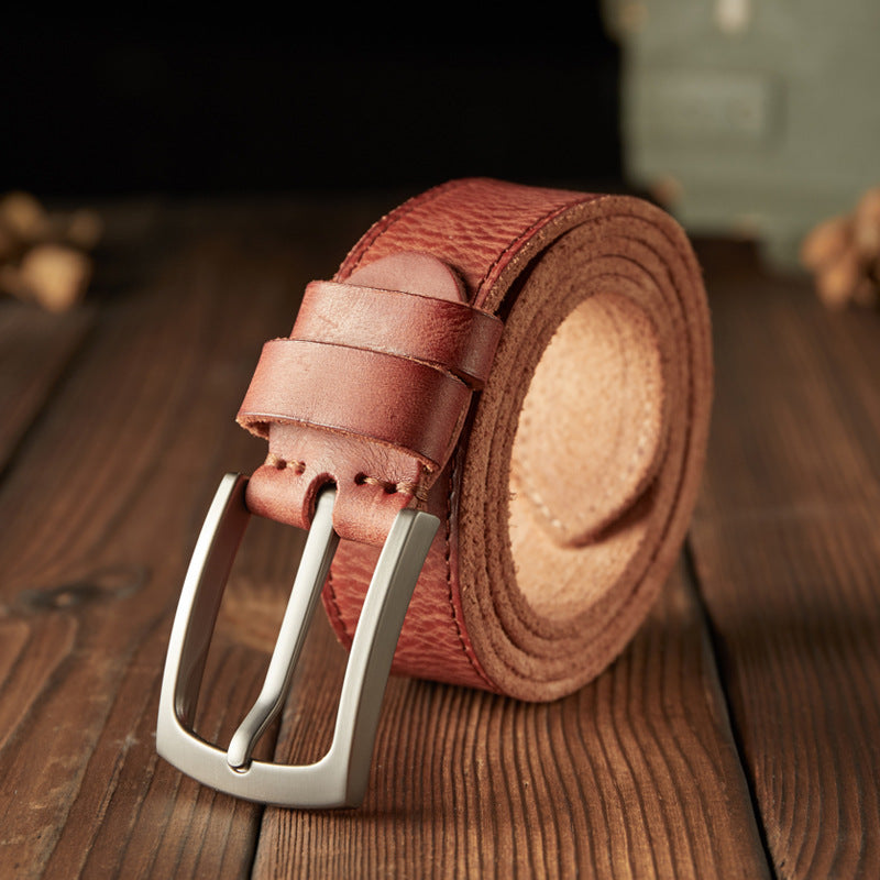 Men's Belt Handmade Genuine Cowhide Leather Needle Buckle Vintage Men's Belt