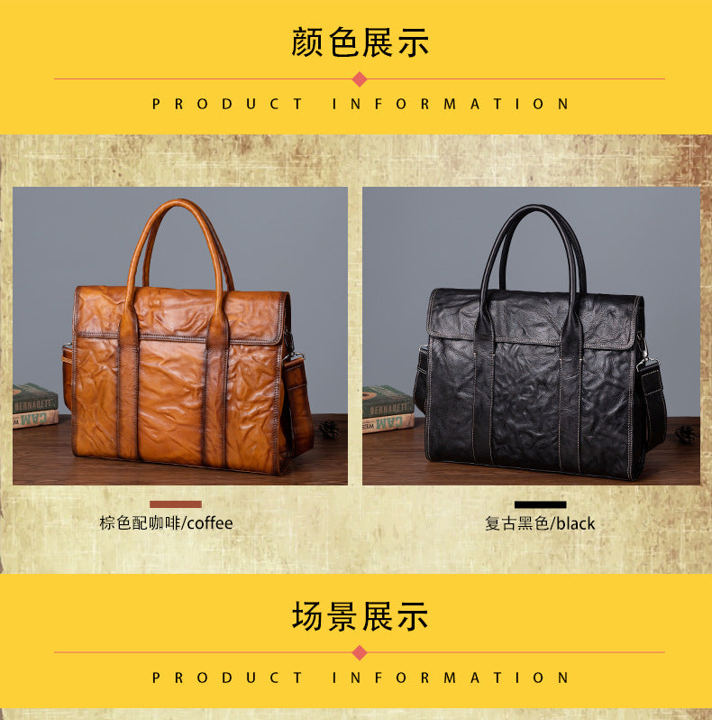 Men's Briefcase Genuine Cowhide Leather Casual Bag Travel Bag for Men