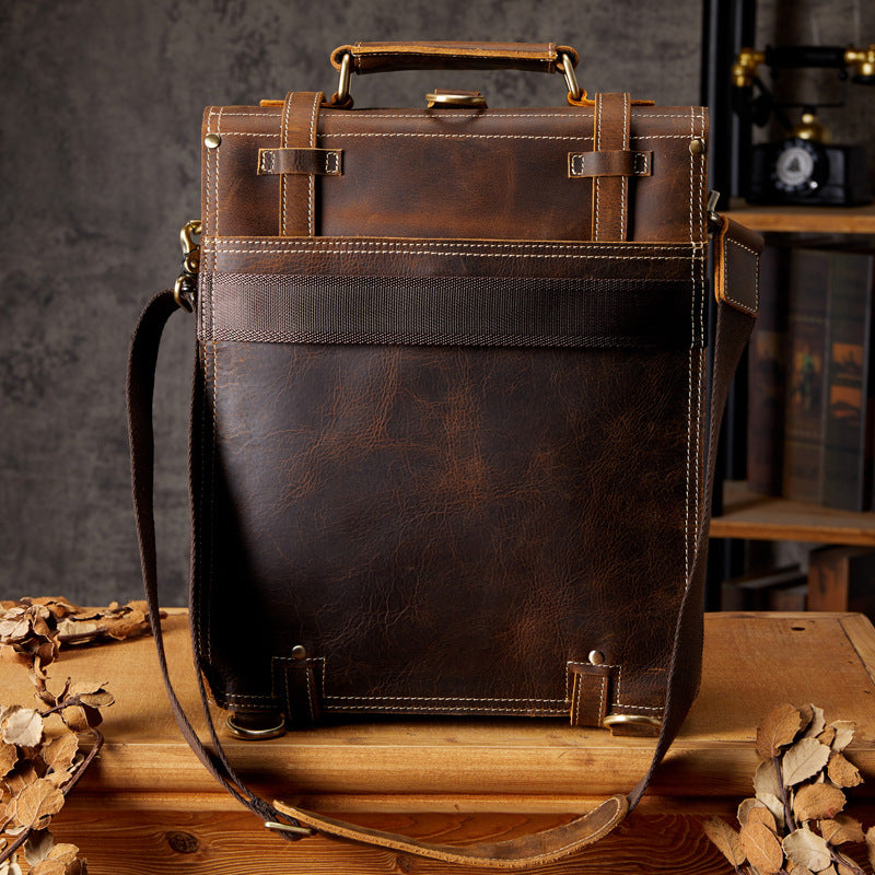 Men's Backpack Handcrafted Genuine Cowhide Leather Retro Multifunctional Casual Crossbody Bag Handbag Handbag for Men