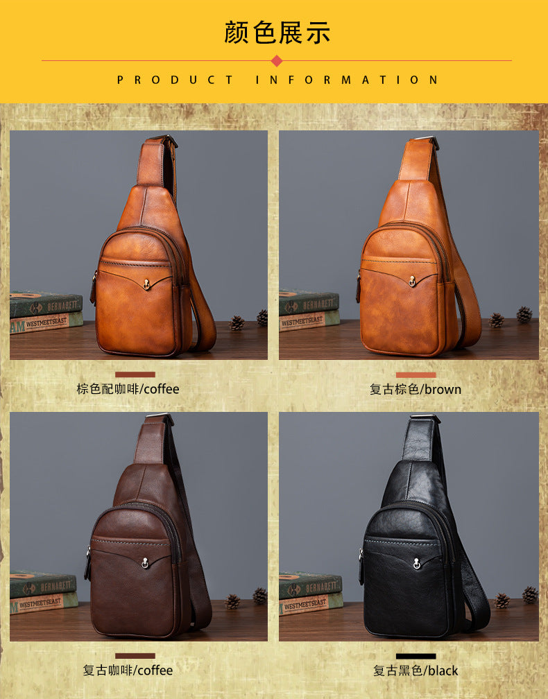 Men's bust bag genuine cowhide leather retro casual crossbody bag for men