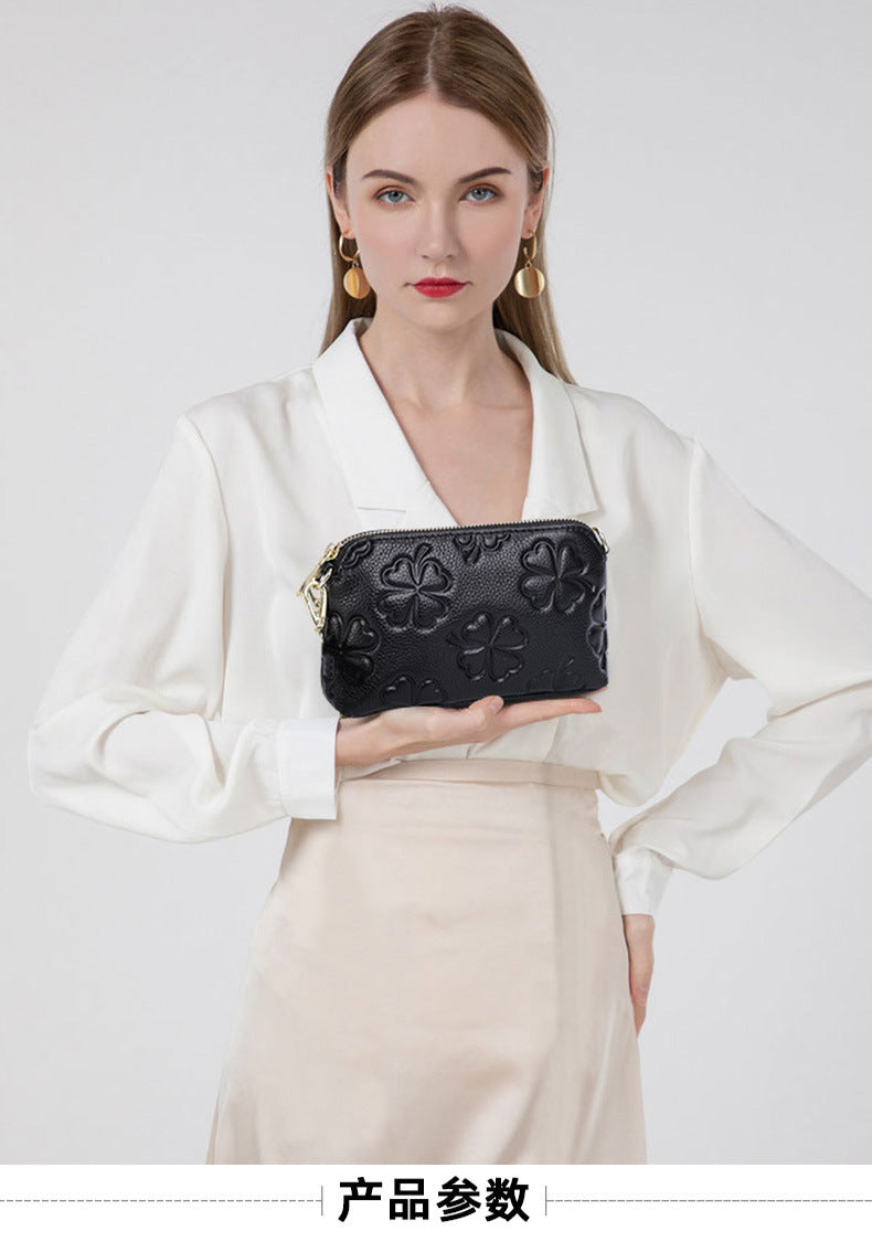 Genuine leather women's bag handbag fashion knurled clutch bag that goes with anything Temperament shoulder bag. Pochette