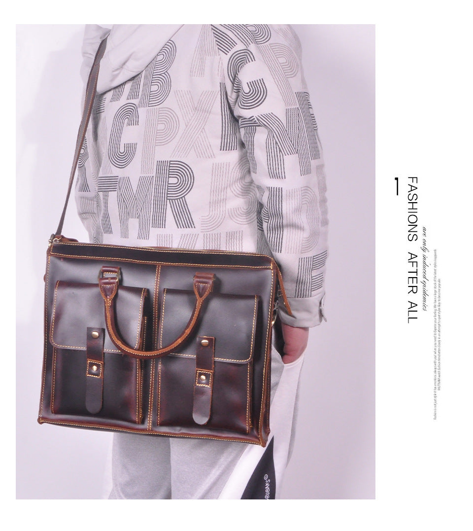 Men's Handbag Briefcase Cowhide Genuine Leather Retro Business Men Computer Bag
