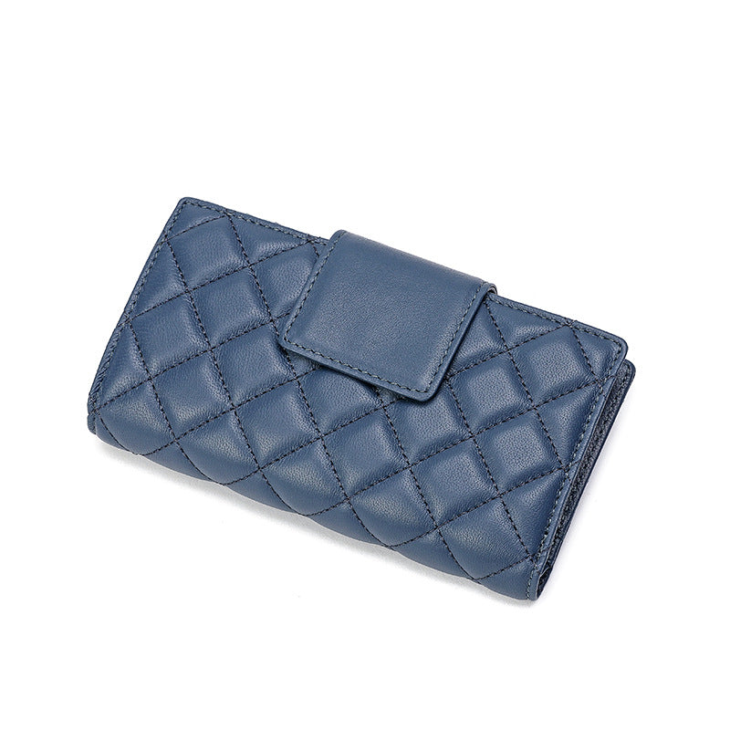 Women's short genuine leather wallet check wallet sheep leather wallet tri-fold cloth coin purse wallet women's wallet