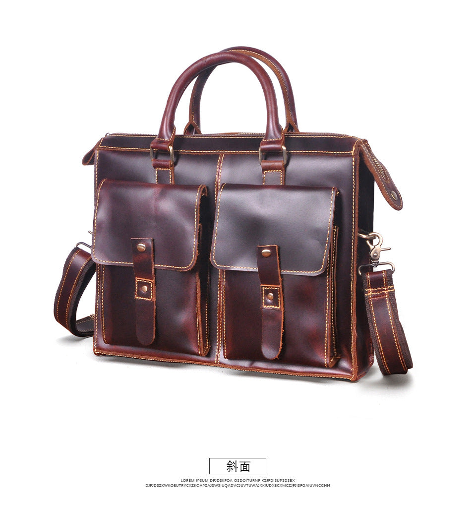 Men's Handbag Briefcase Cowhide Genuine Leather Retro Business Men Computer Bag