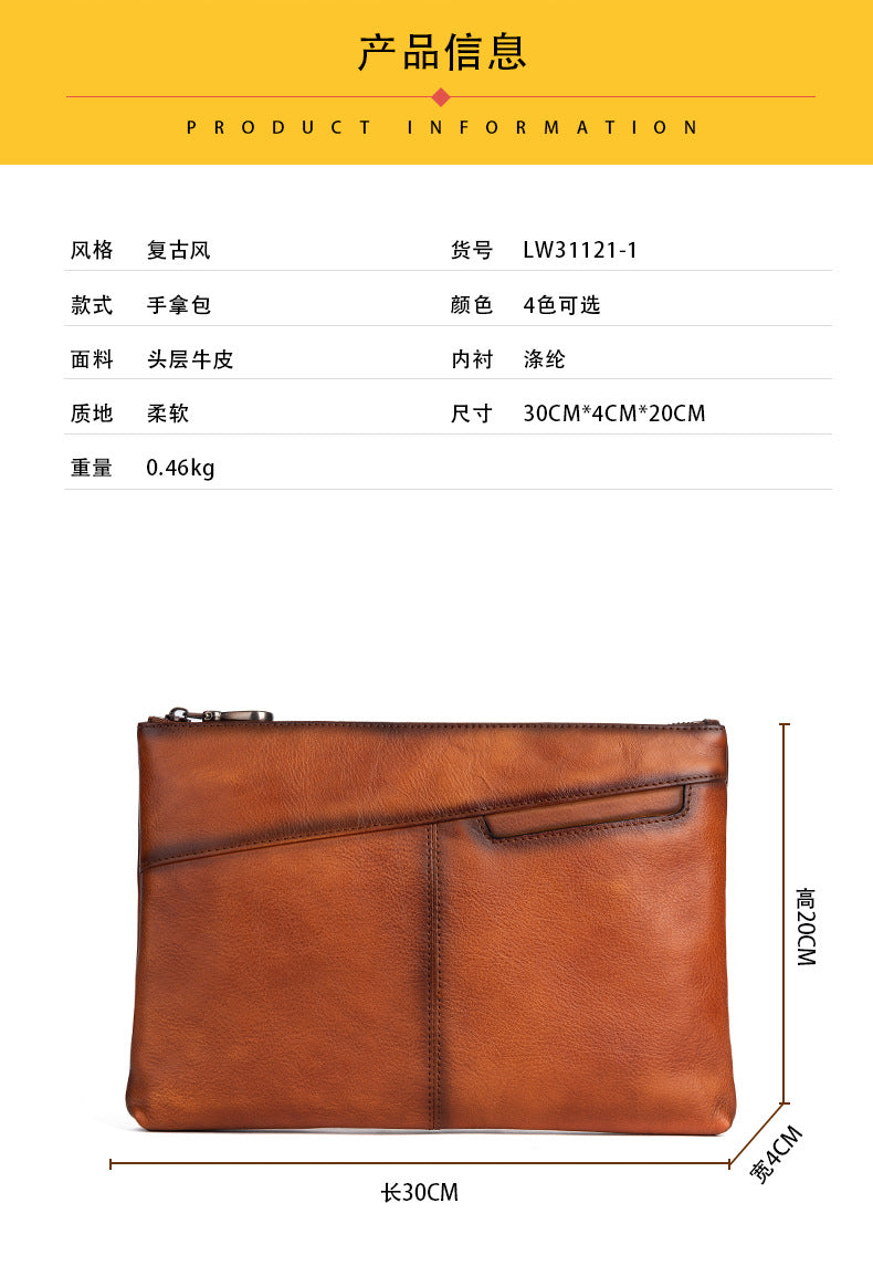Men's Wallet Cowhide Genuine Leather Clutch Bag Retro Casual Men's Handbag