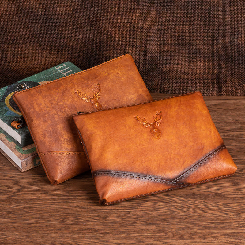 Men's Clutch Bag Genuine Cowhide Leather Casual Men's Handbag