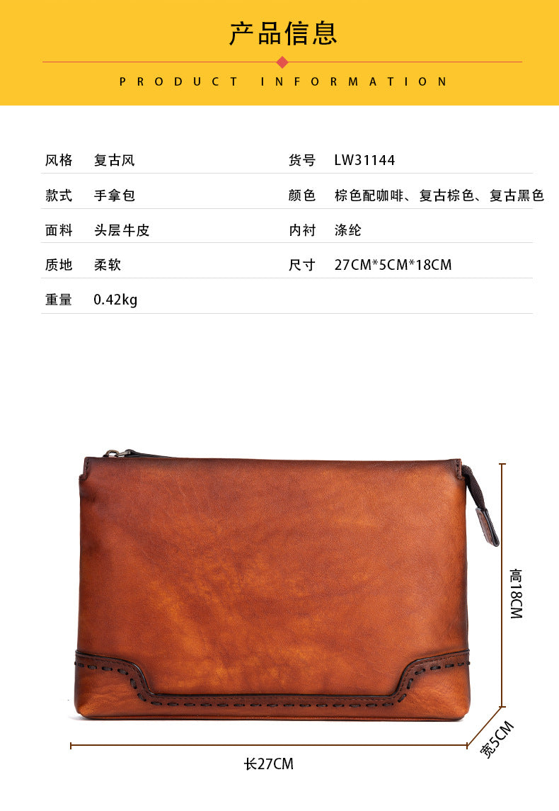 Men's clutch bag cowhide genuine leather casual retro male handbag