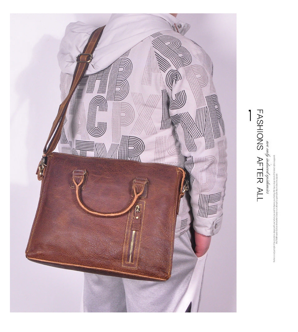 Men's Briefcase Crossbody Bag Cowhide Genuine Leather Retro Shoulder Bag Computer Bag