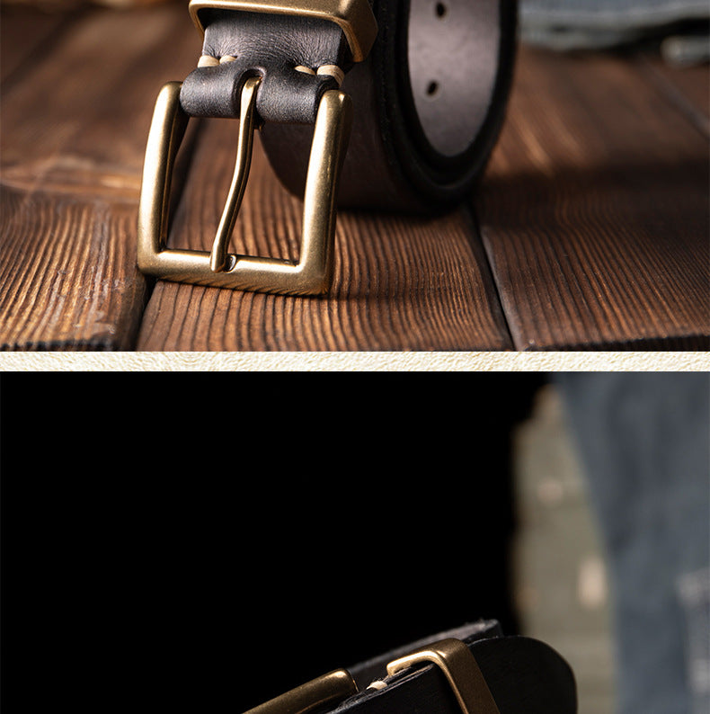 Men's Belt Genuine Cowhide Leather Casual Vintage Copper Needle Buckle Unique Men's Belt