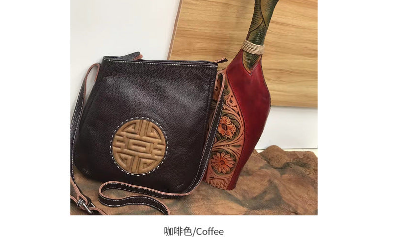 Men's Shoulder Bag Genuine Cowhide Leather Retro Fashion Casual Crossbody Bag for Men
