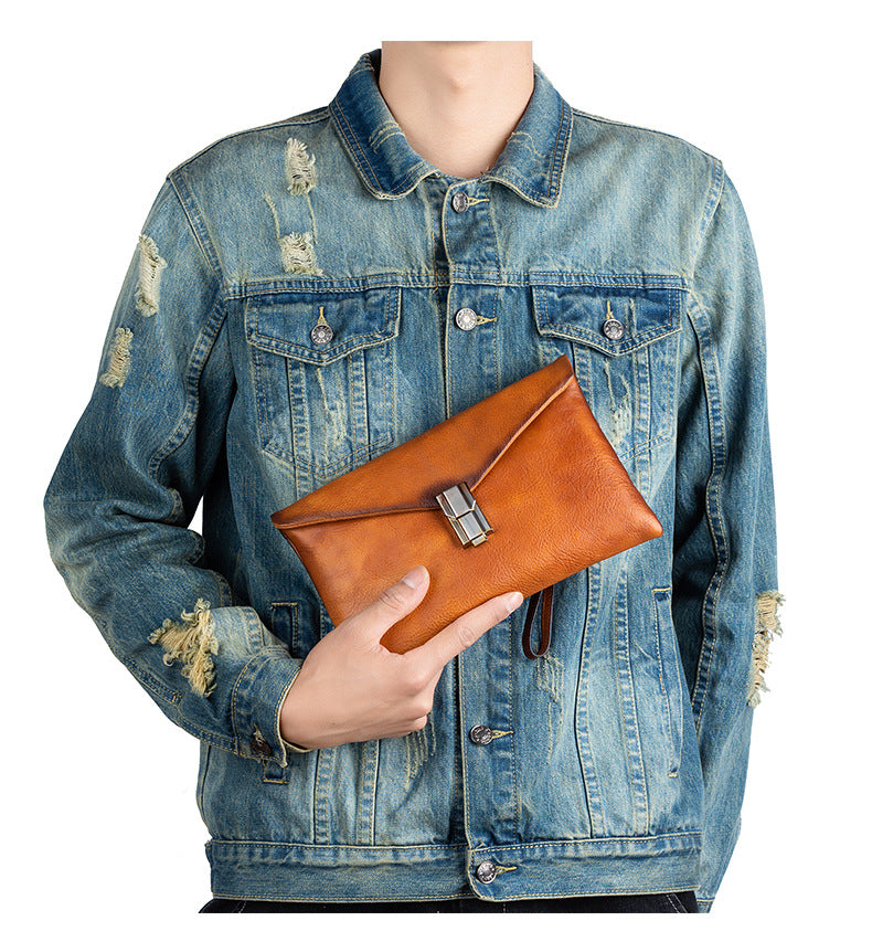 Men's Clutch Bag Cowhide Genuine Leather Retro Casual Men's Handbag