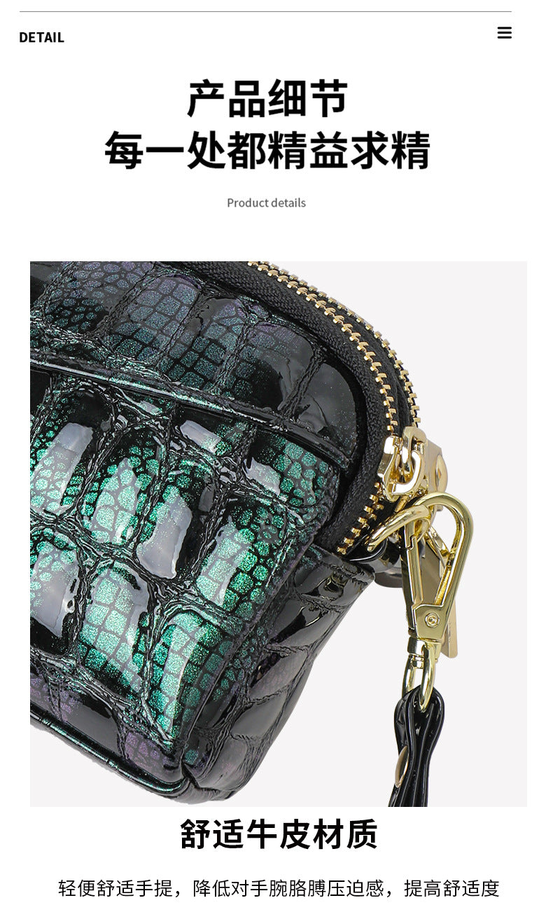 Ladies Handbag Genuine Leather Crocodile Pattern Clutch Bag Temperament Large Capacity Double Zipper Fashion Temperament Shoulder Bag.Pochette