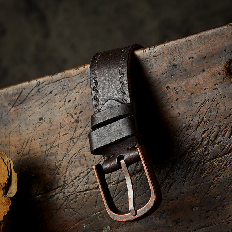 Men's belt handmade vintage cowhide genuine leather casual fashion needle buckle copper buckle belt