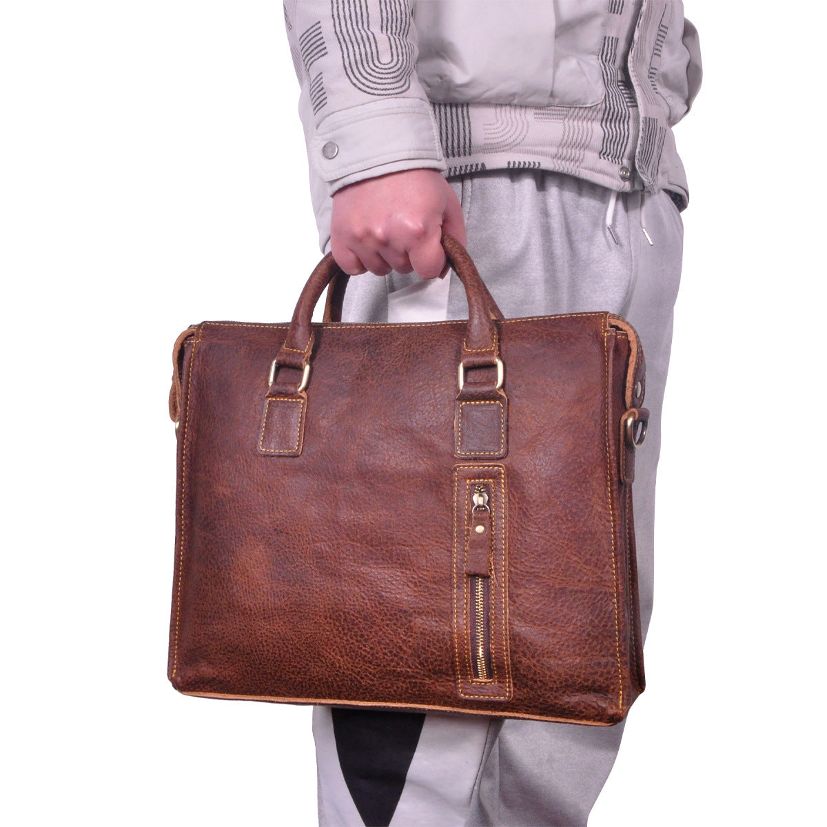 Men's Briefcase Crossbody Bag Cowhide Genuine Leather Retro Shoulder Bag Computer Bag