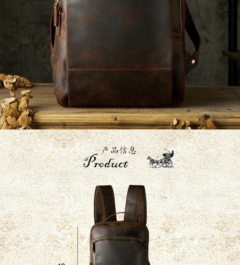 Men's Rucksack Genuine Cowhide Leather Handmade Casual Large Capacity Men's Business Bag Travel Bag