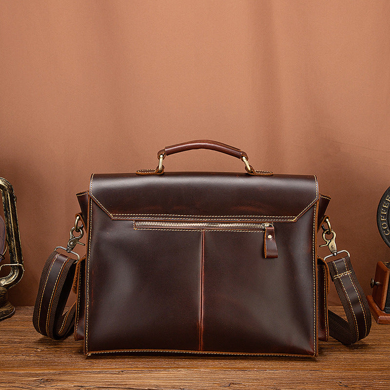 Men's Briefcase Handbag Cowhide Genuine Leather Retro Business Computer Bag for Men