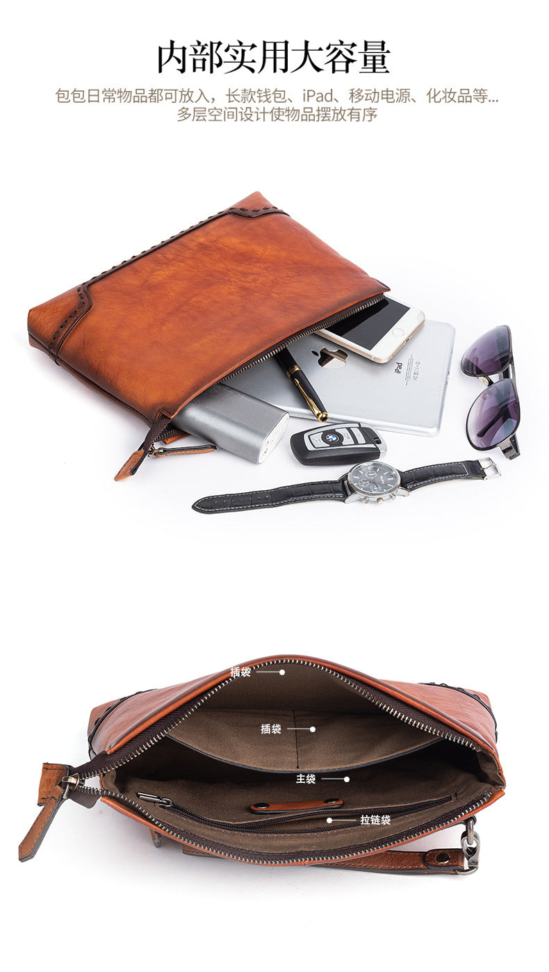 Men's clutch bag cowhide genuine leather casual retro male handbag
