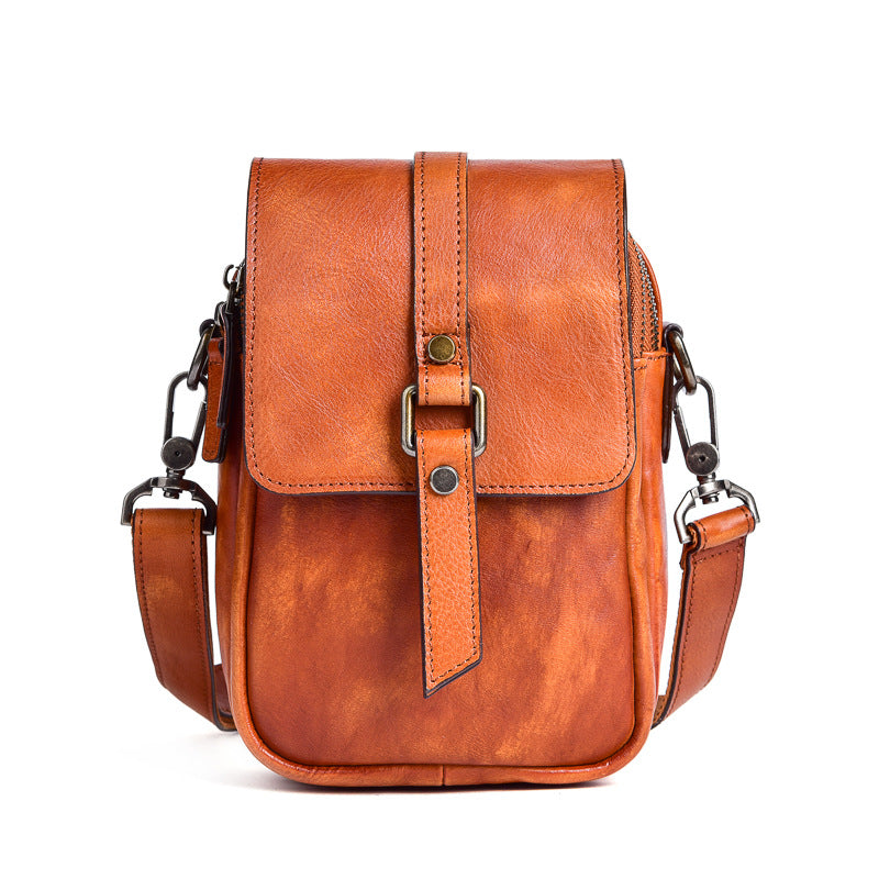 Men's Shoulder Bag Genuine Cowhide Leather Retro Casual Unisex Crossbody Bag