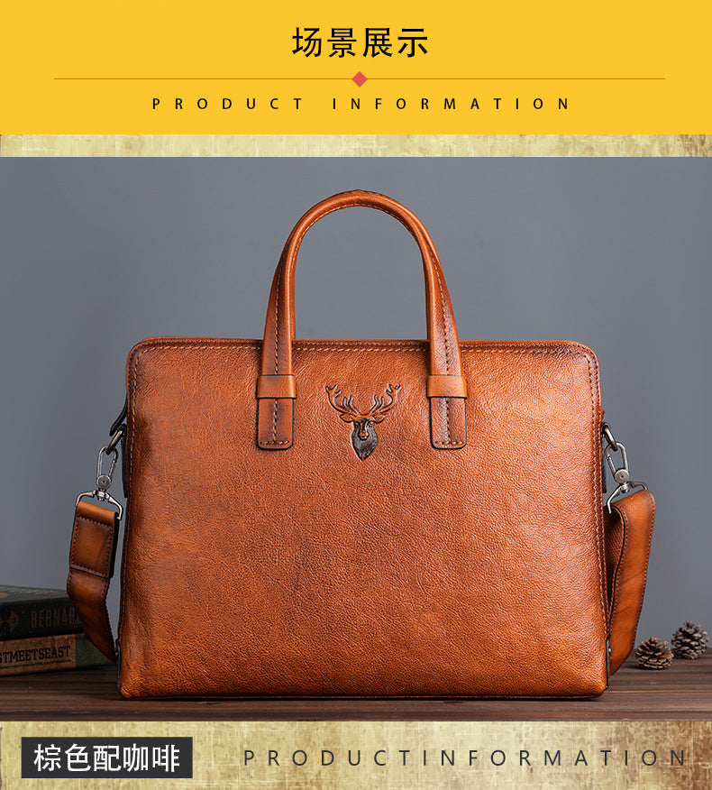 Men's Briefcase Genuine Cowhide Leather Simple Fashion Retro Casual Bag Computer Bag for Men