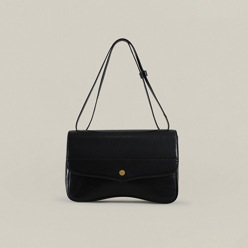Cowhide Messenger Bag Genuine Leather Women's Bag Commuting OL High Quality Underarm Bag Shoulder Bag that goes with anything.Pochette