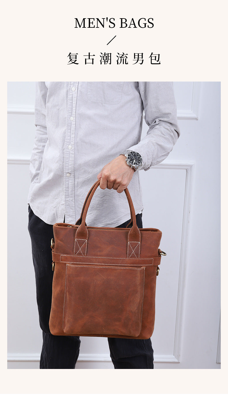 Men's Shoulder Bag Genuine Cowhide Leather Casual Business Crossbody Bag for Men