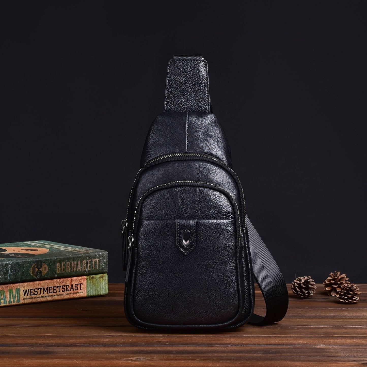 Men's bust bag Genuine cowhide leather casual retro crossbody bag for men