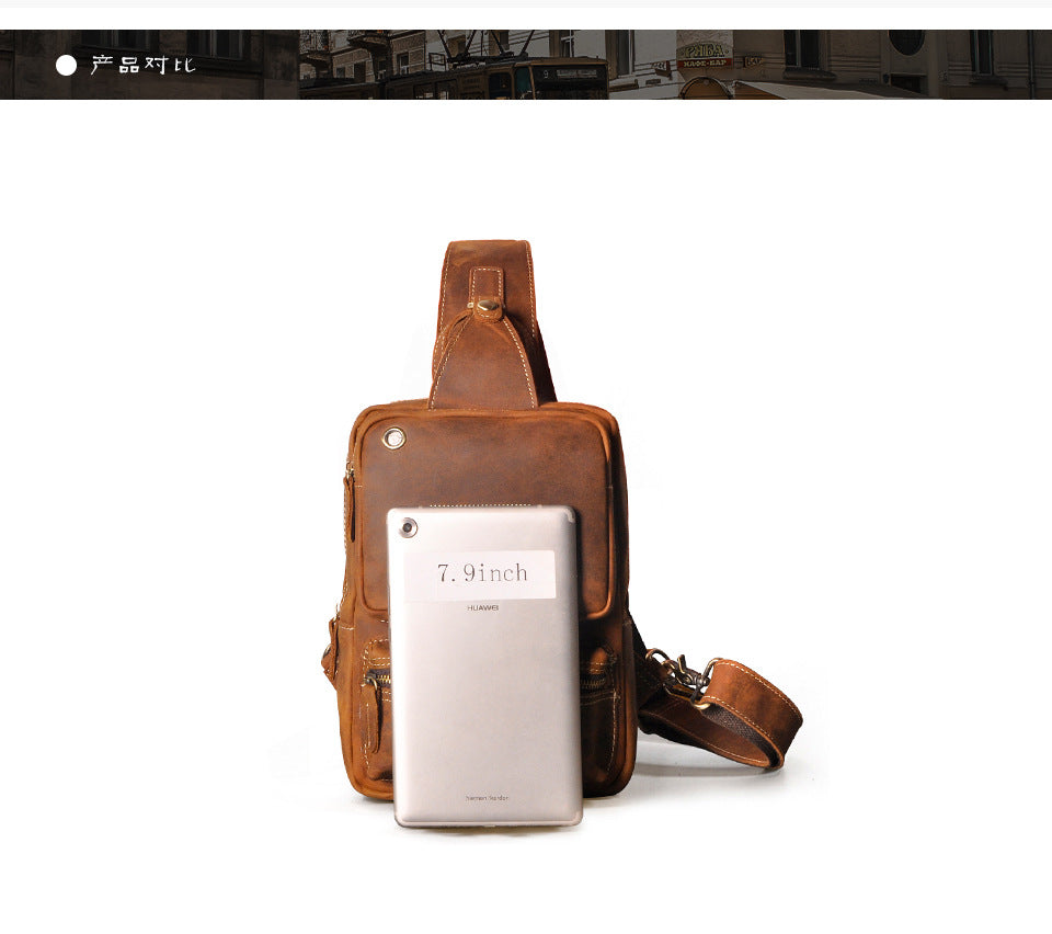 Men's bust bag Genuine cowhide leather outdoor multipurpose crossbody bag for men