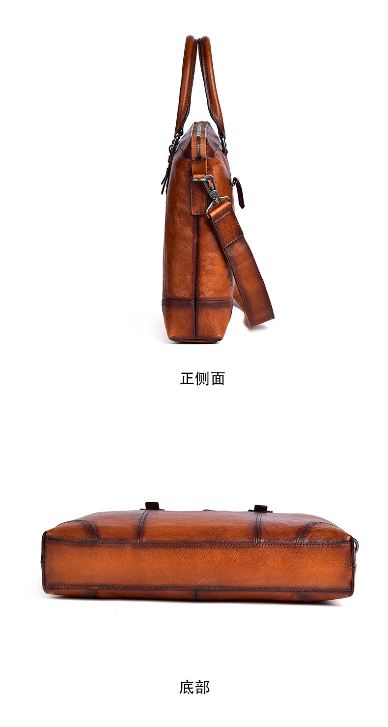 Men's Briefcase Genuine Cowhide Leather Retro Casual Business Bag Men's Handbag