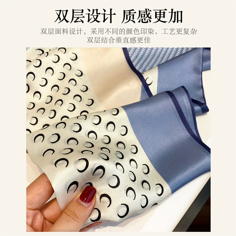 Silk scarf double print pattern tie long muffler woman ribbon temperament neckerchief