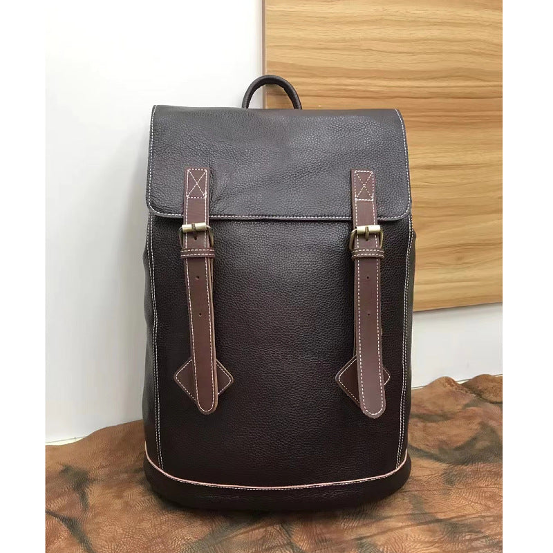 Men's backpack genuine cowhide leather commuting casual fashion large capacity travel bag for men