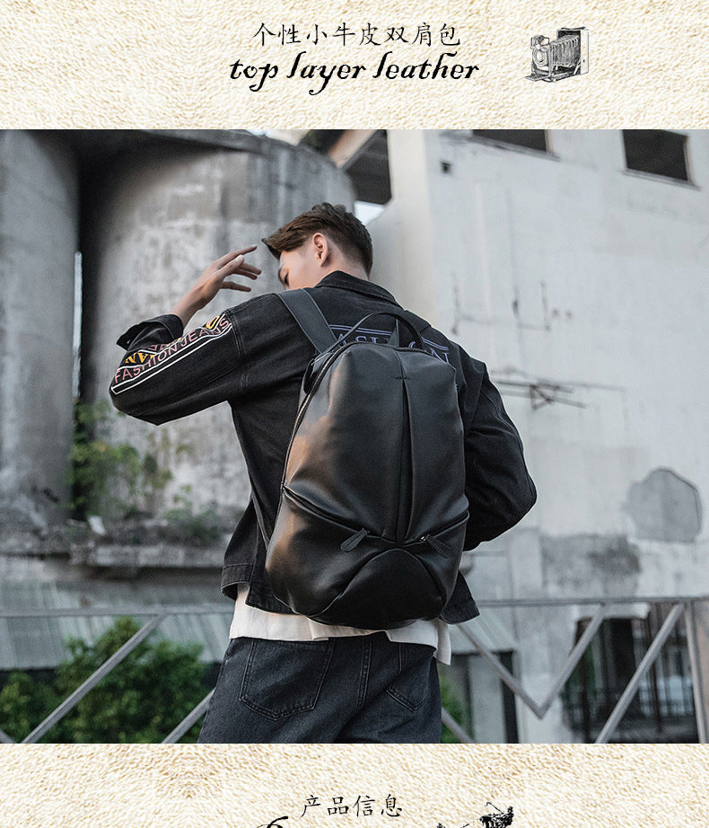 Men's backpack handmade cowhide genuine leather simple casual fashion travel bag
