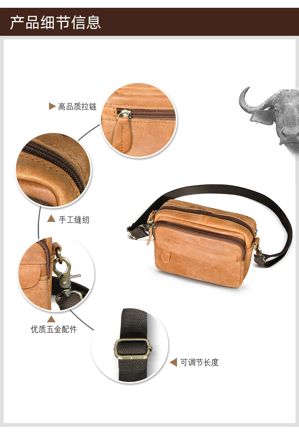 Men's Waist Pouch Cowhide Genuine Leather Simple Fashion Retro Outdoor Men's Bust Bag Shoulder Bag