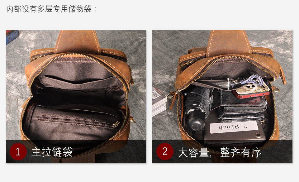 Men's bust bag Genuine cowhide leather outdoor multipurpose crossbody bag for men