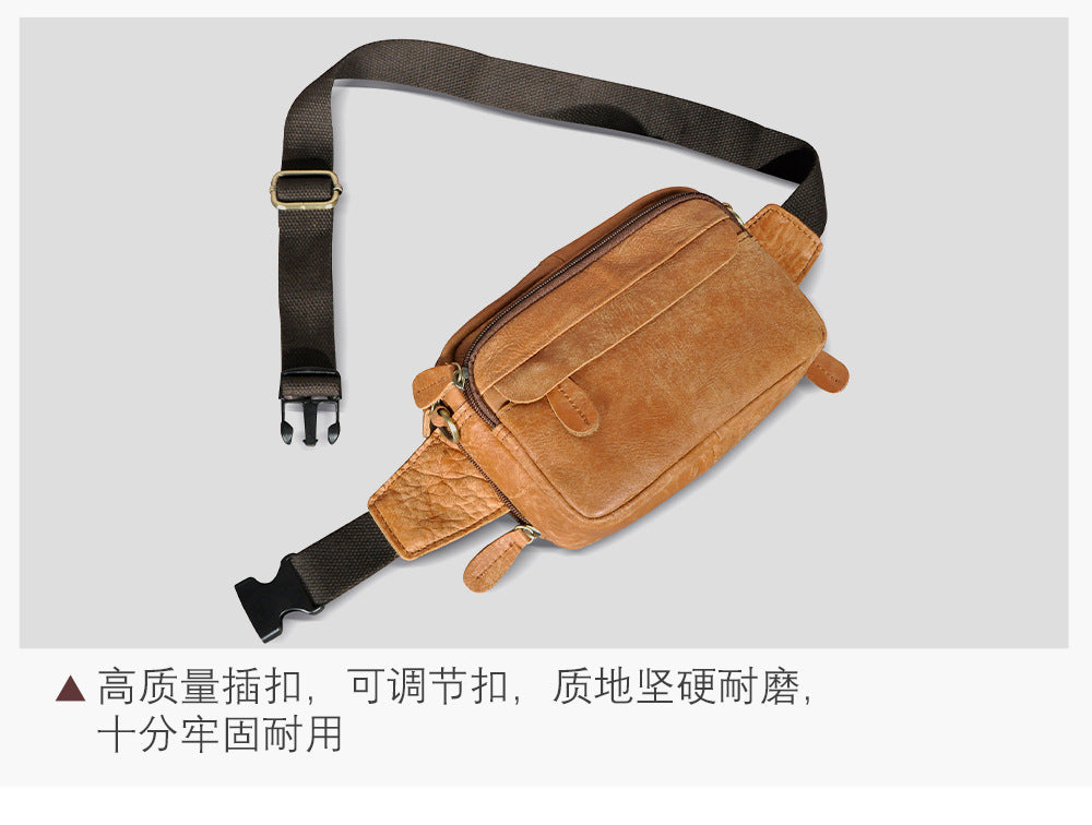 Men's Waist Pouch Cowhide Genuine Leather Simple Fashion Retro Outdoor Men's Bust Bag Shoulder Bag