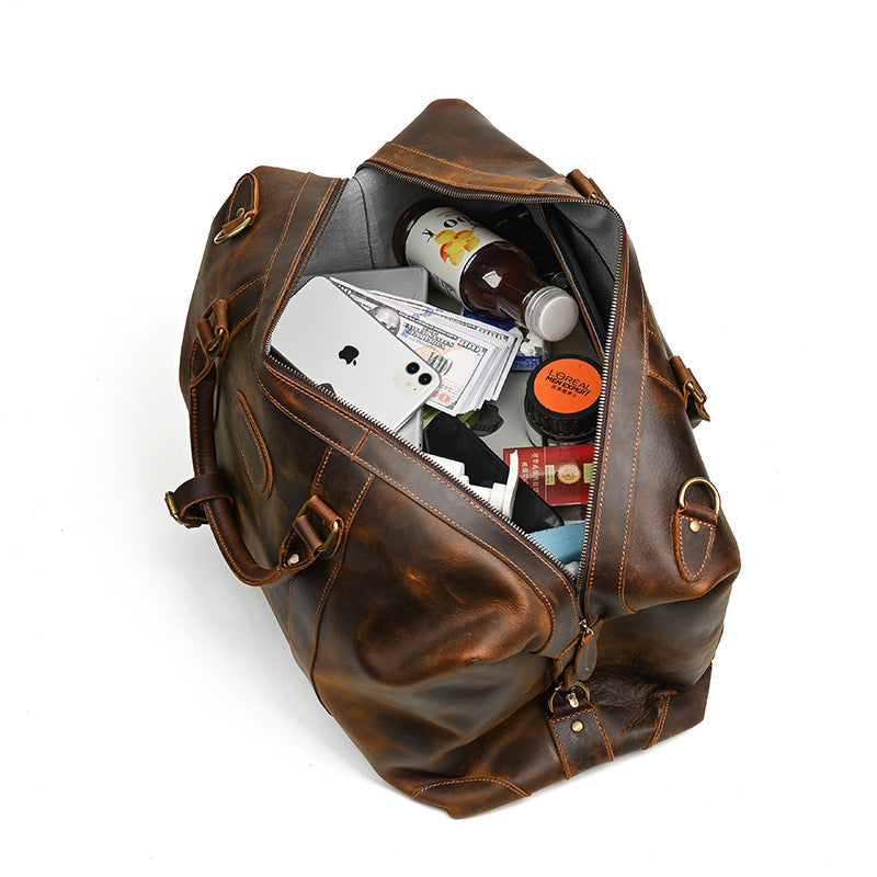 Men's Handbag Genuine Cowhide Luggage Bag Retro Casual Large Capacity Business Travel Bag for Men
