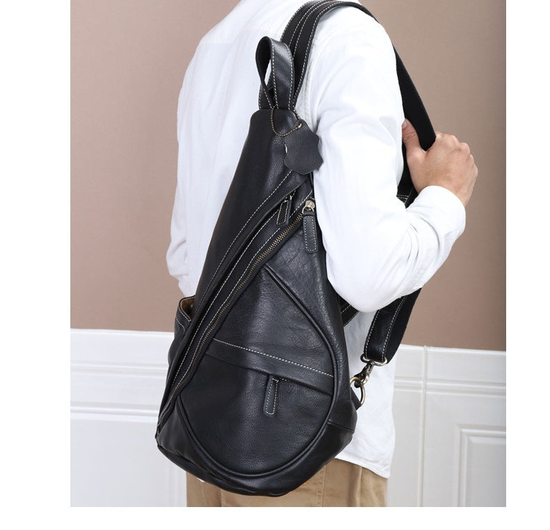 Men's bust bag, genuine cowhide leather, retro casual, unique, multifunctional, crossbody bag for men
