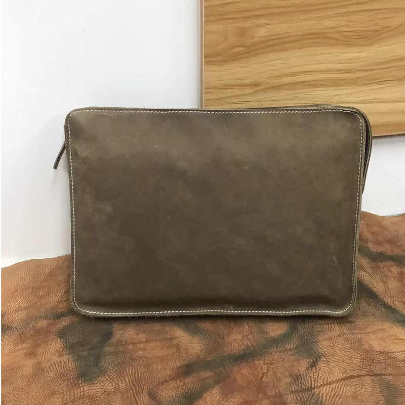 Men's Briefcase Retro Cowhide Genuine Leather Crazy Horse Commuting Simple Crossbody Bag for Men