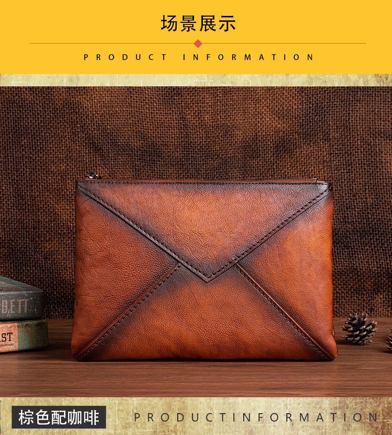 Men's Clutch Bag Genuine Cowhide Leather Casual Men's Handbag