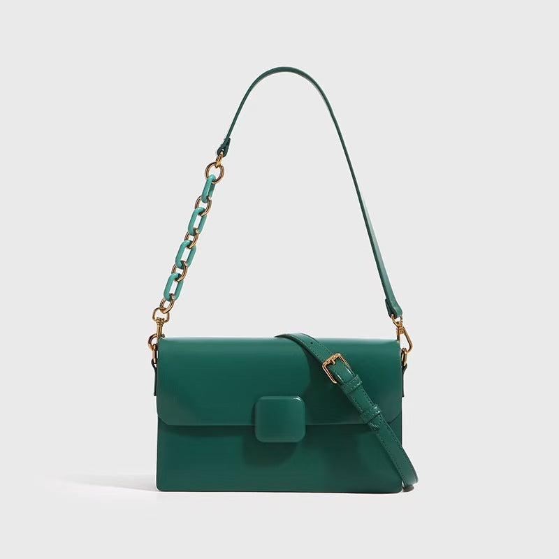Acrylic chain back luxury genuine leather women's bag trendy fashion diagonal armpit bag shoulder bag.pochette