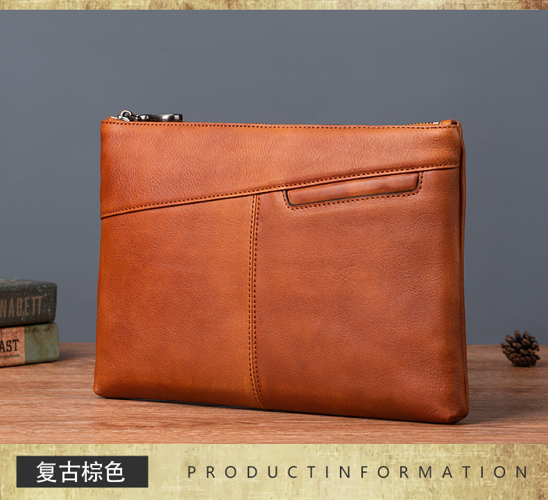 Men's Wallet Cowhide Genuine Leather Clutch Bag Retro Casual Men's Handbag