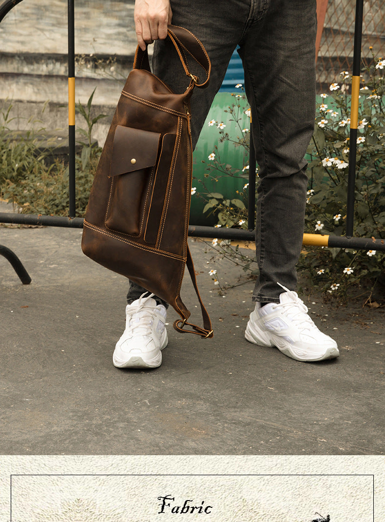 Men's Crossbody Bag Cow Leather Crazy Horse Handmade Retro Unique Fashion Multifunctional Shoulder Bag