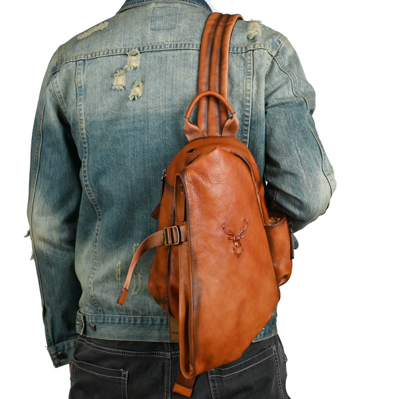Men's Bust Bag Genuine Cowhide Leather Retro Casual Men's Crossbody Bag Travel Bag