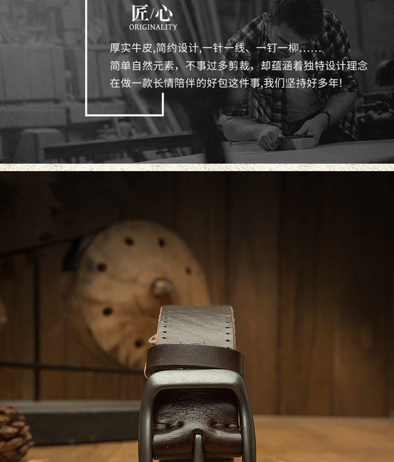 Men's Belt Cowhide Genuine Leather Handmade Needle Buckle Retro Casual Men's Belt