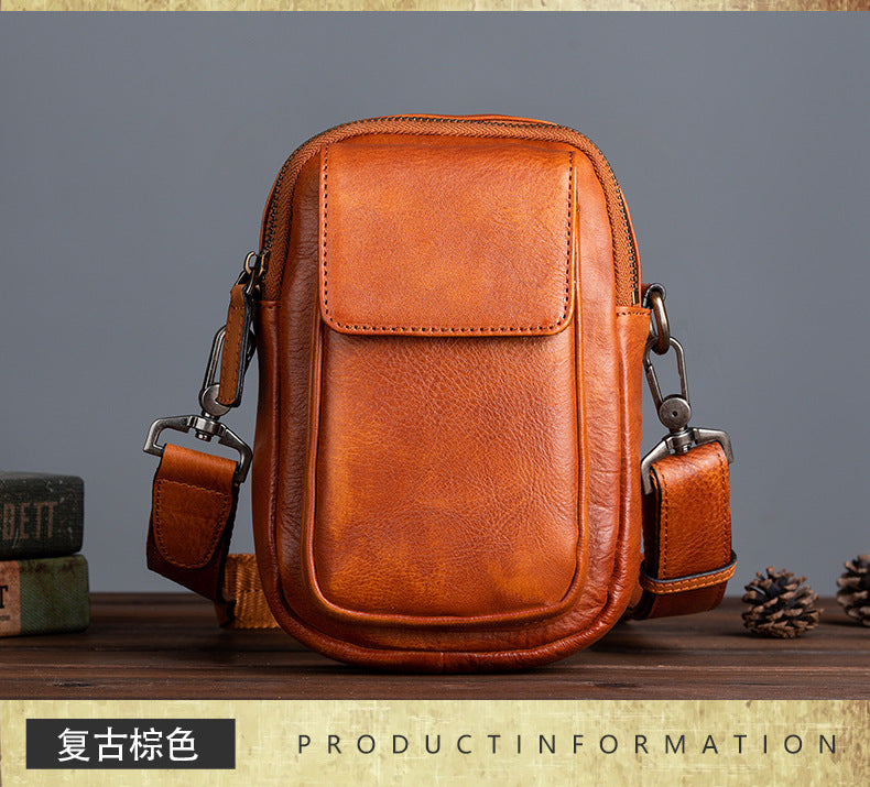Men's Shoulder Bag Genuine Cowhide Leather Retro Casual Crossbody Bag for Men