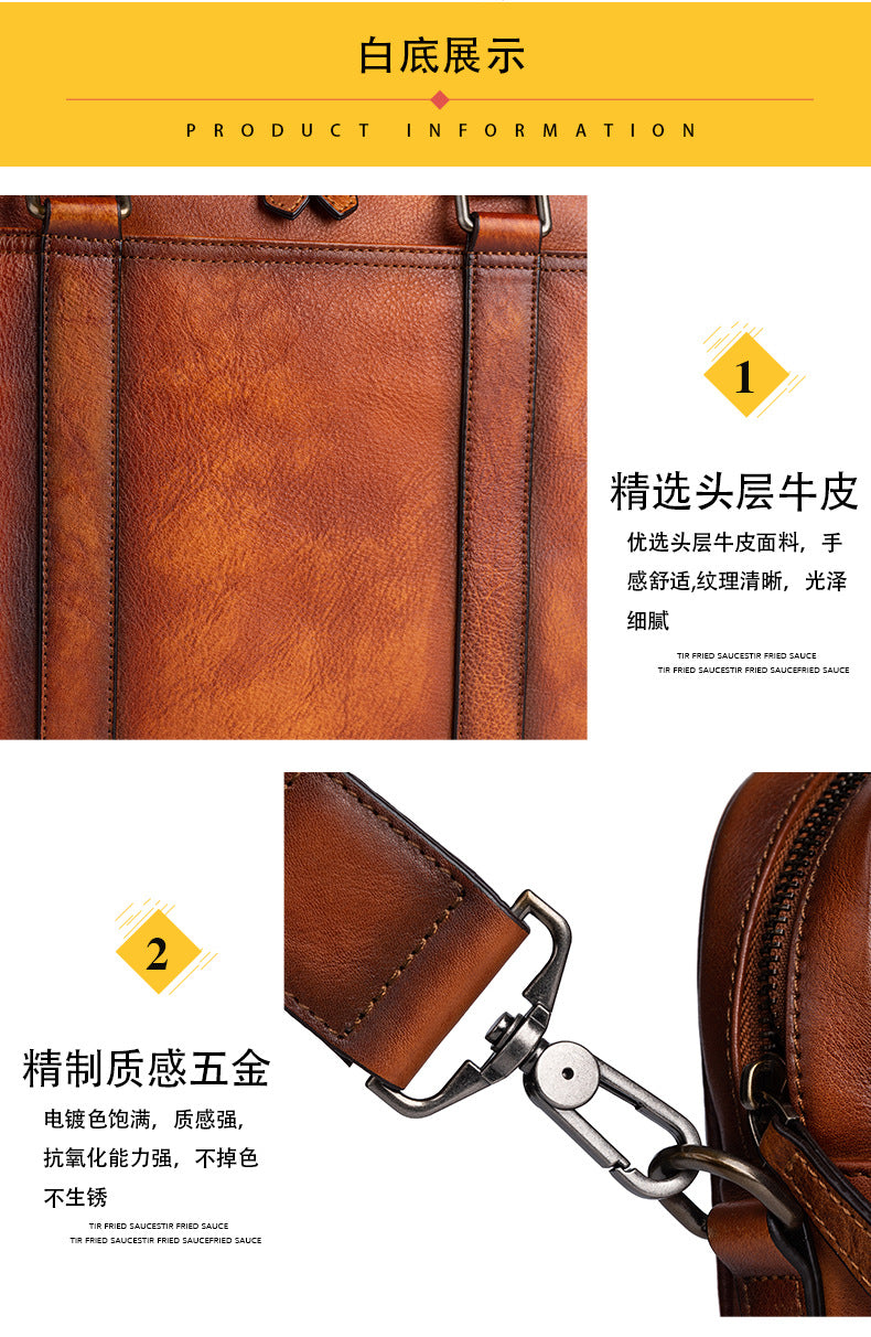 Men's Briefcase Cowhide Genuine Leather Retro Casual Men's Handbag