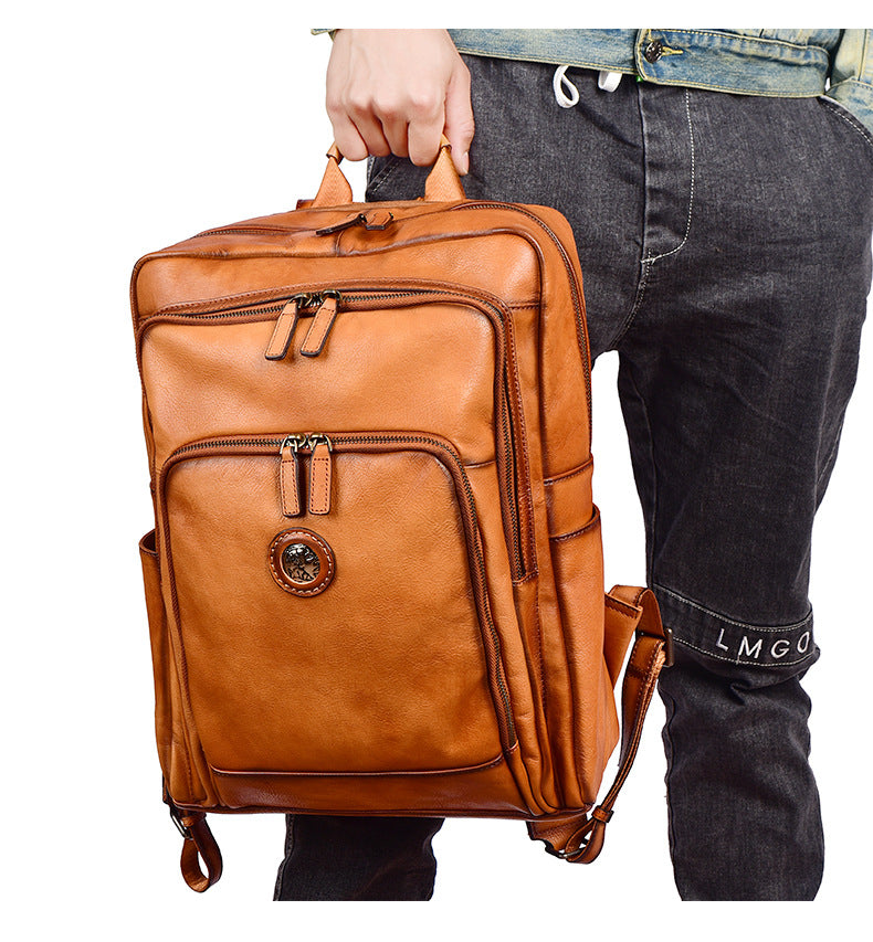 Men's backpack cowhide genuine leather fashion unique travel bag